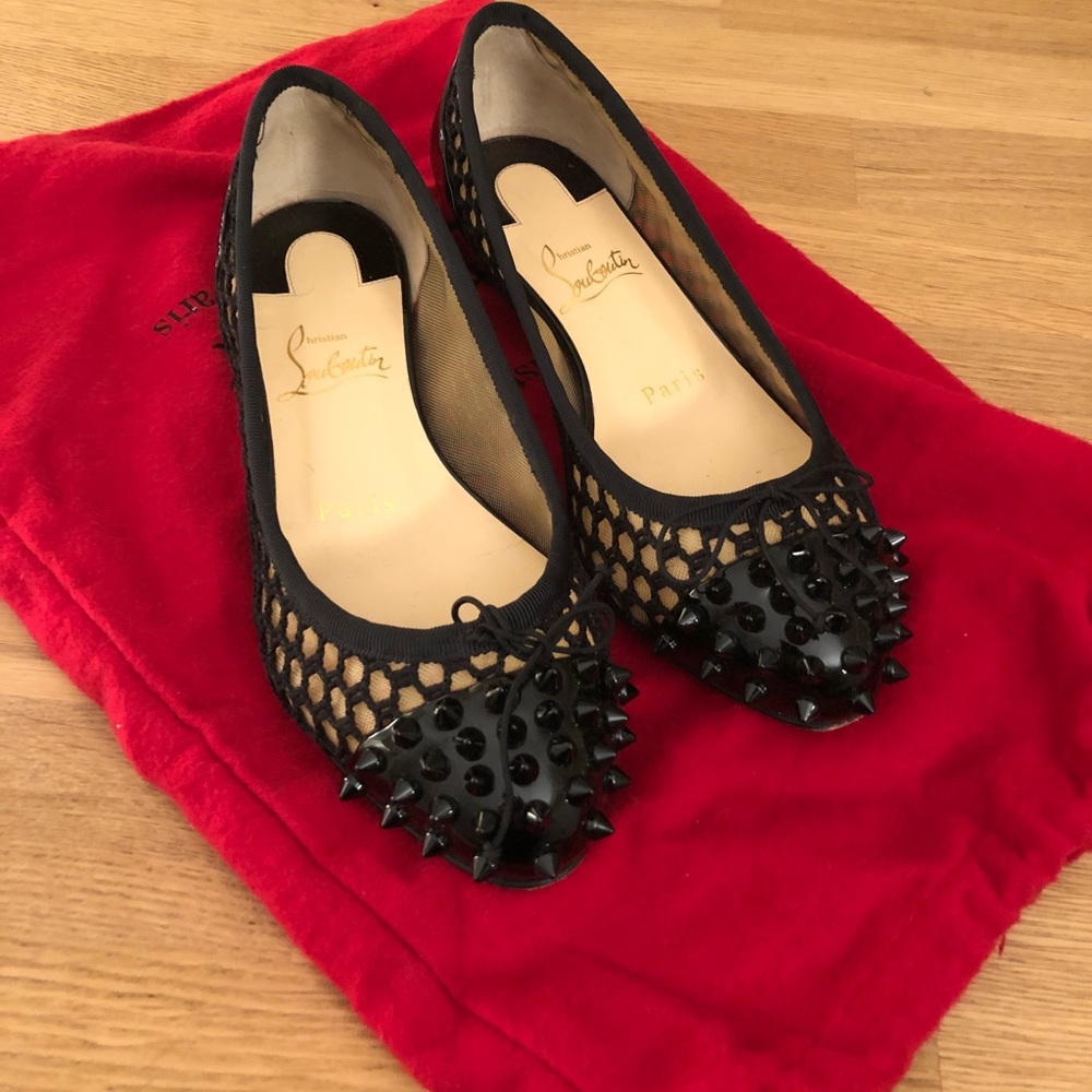 Christian Louboutin Spiked Toe Black Flats